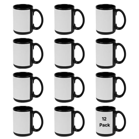 6 Pack 15oz Black Sublimation Mug with White Patch | Craft Express Blanks for Sublimation Physical Craft Express 12-Pack 