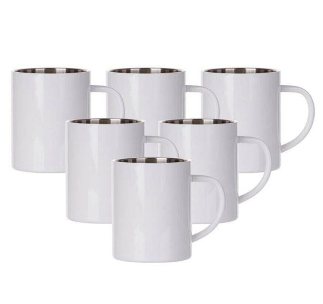 6 Pack 15oz Stainless Steel Sublimation Mugs – White Glossy Blanks Physical Craft Express 