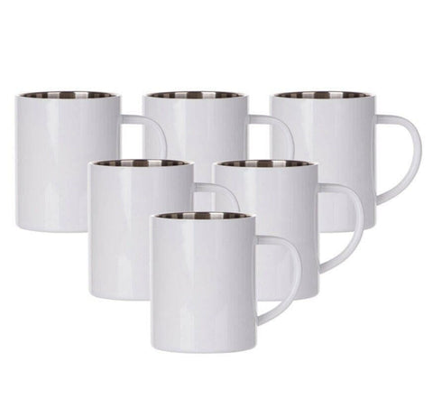 6 Pack 15oz Stainless Steel Sublimation Mugs – White Glossy Blanks Physical Craft Express 