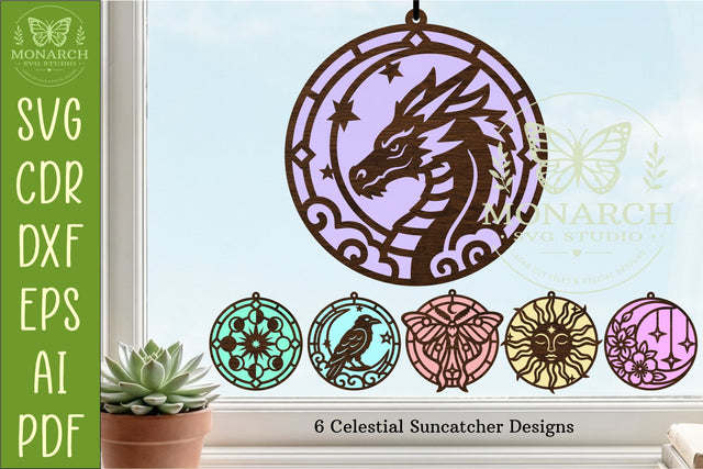 6 Suncatcher Bundle SVG | celestial window hangers SVG APInspireddesigns 