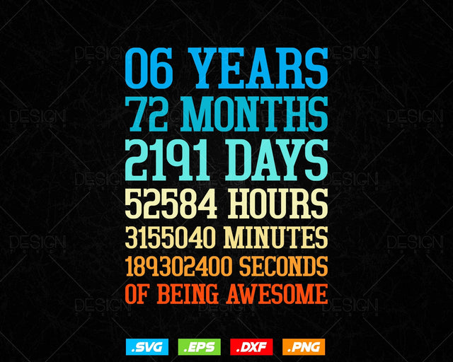 6 Years Of Being Awesome Birthday Svg Png, Retro Vintage Style Happy Birthday Gifts T Shirt Design, Kids Birthday Gift, Birthday Crew Svg SVG DesignDestine 
