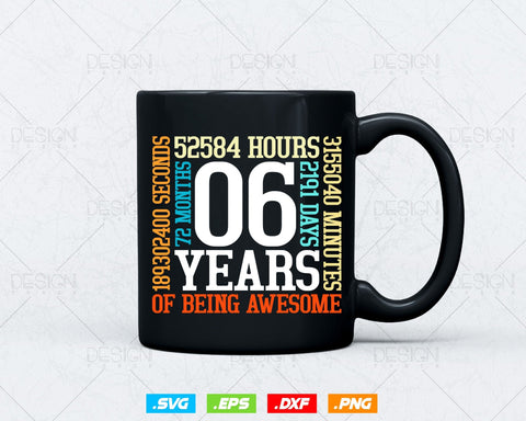 6 Years Of Being Awesome Birthday Svg Png, Retro Vintage Style Happy Birthday Gifts T Shirt Design, Kids Birthday Gift, Birthday Crew Svg SVG DesignDestine 
