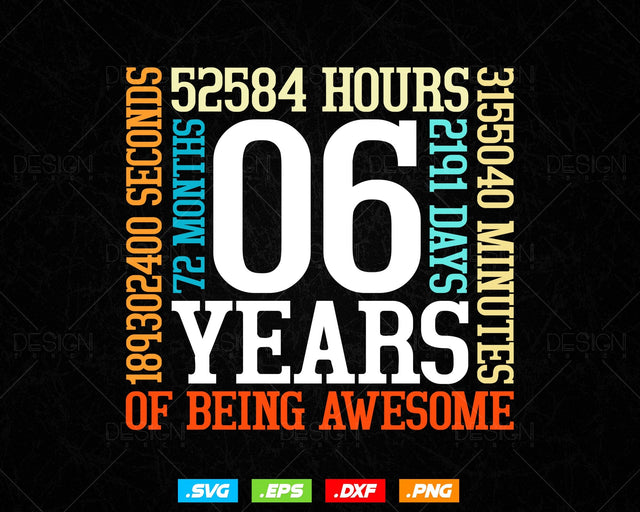 6 Years Of Being Awesome Birthday Svg Png, Retro Vintage Style Happy Birthday Gifts T Shirt Design, Kids Birthday Gift, Birthday Crew Svg SVG DesignDestine 