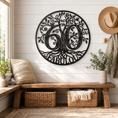 60 and Fabulous Tree of Life Laser SVG | 60th Birthday Metal Wall Art DXF | Laser Cut CNC Plasma File | Birthday Decor SVG HappyDesignStudio 