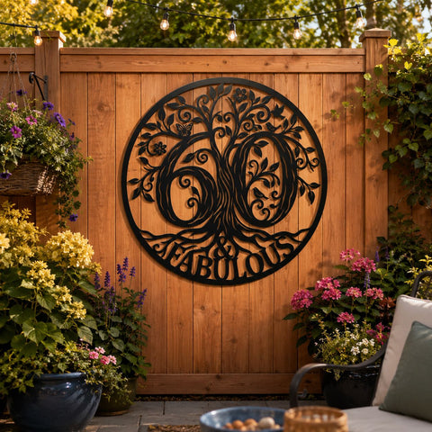 60 and Fabulous Tree of Life Laser SVG | 60th Birthday Metal Wall Art DXF | Laser Cut CNC Plasma File | Birthday Decor SVG HappyDesignStudio 