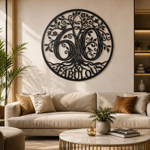 60 and Fabulous Tree of Life Laser SVG | 60th Birthday Metal Wall Art DXF | Laser Cut CNC Plasma File | Birthday Decor SVG HappyDesignStudio 