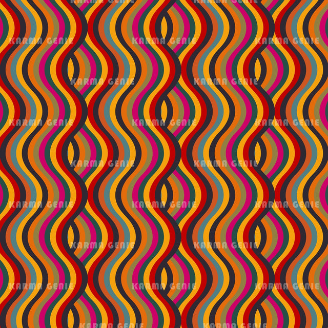 60s 70s Mid Century Retro Wavy Striped Pattern Digital Paper Digital Pattern Karma Genie Graphics 