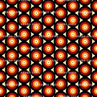 60s 70s Retro Vintage Mid Century Red Orange Black Circles Pattern Digital Paper Digital Pattern Karma Genie Graphics 