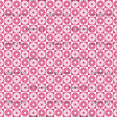 60s Style Pink White Mid Century Floral Checked Pattern Digital Paper Digital Pattern Karma Genie Graphics 