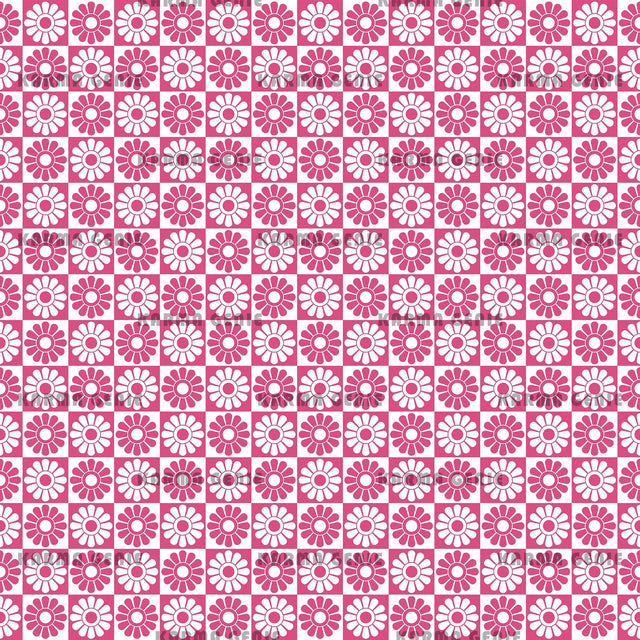 60s Style Pink White Mid Century Floral Checked Pattern Digital Paper Digital Pattern Karma Genie Graphics 