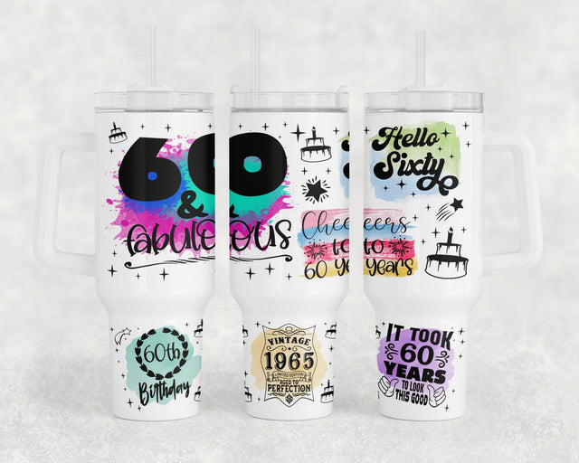 60th Birthday 40oz Tumbler Wrap, 60th Anniversary 40oz Quencher Tumbler Sublimation Design, 60 And Fabulous Tumbler PNG File Sublimation HappyDesignStudio 