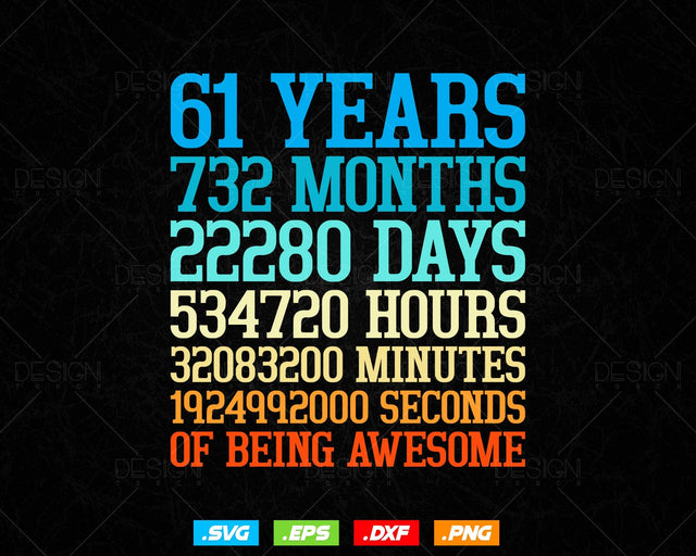 61 Years Of Being Awesome Birthday Svg Png, Retro Vintage Style Happy Birthday Gifts T Shirt Design, Birthday gift svg files for cricut Svg SVG DesignDestine 