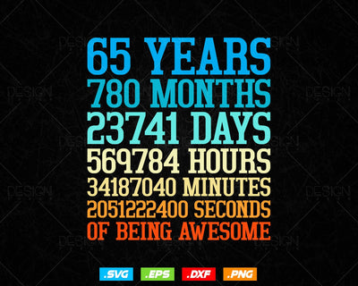 65 Years Of Being Awesome Birthday Svg Png, Retro Vintage Style Happy Birthday Gifts T Shirt Design, Birthday gift svg files for cricut Svg SVG DesignDestine 