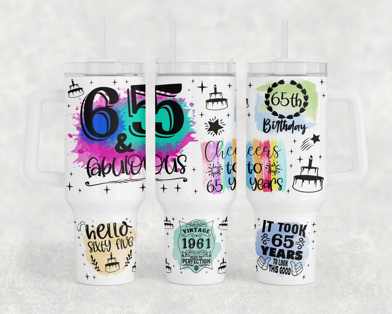 65th Birthday 40oz Tumbler Wrap, 65th Anniversary 40oz Quencher Tumbler Sublimation Design, 65 And Fabulous Tumbler PNG File Sublimation HappyDesignStudio 