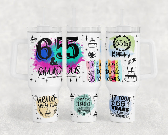 65th Birthday 40oz Tumbler Wrap, 65th Anniversary 40oz Quencher Tumbler Sublimation Design, 65 And Fabulous Tumbler PNG File Sublimation HappyDesignStudio 