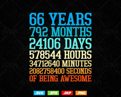 66 Years Of Being Awesome Birthday Svg Png, Retro Vintage Style Happy Birthday Gifts T Shirt Design, Birthday gift svg files for cricut Svg SVG DesignDestine 