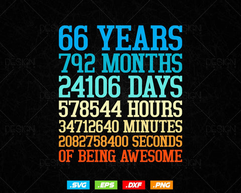 66 Years Of Being Awesome Birthday Svg Png, Retro Vintage Style Happy Birthday Gifts T Shirt Design, Birthday gift svg files for cricut Svg SVG DesignDestine 