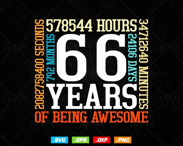 66 Years Of Being Awesome Birthday Svg Png, Retro Vintage Style Happy Birthday Gifts T Shirt Design, Birthday gift svg files for cricut Svg SVG DesignDestine 