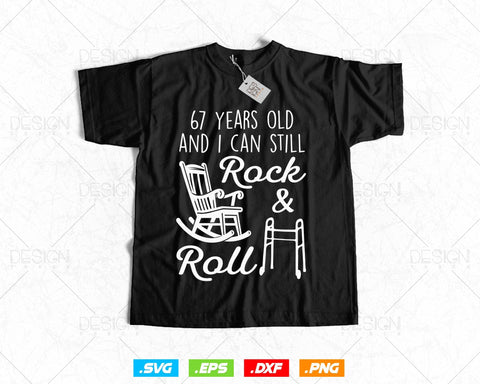 67 Years Old Rock & Roll Birthday Svg Png, 67th Birthday Clipart T shirt Design Gifts, Svg Files for Cricut, Sixty Seven Birthday Party Squad Svg SVG DesignDestine 