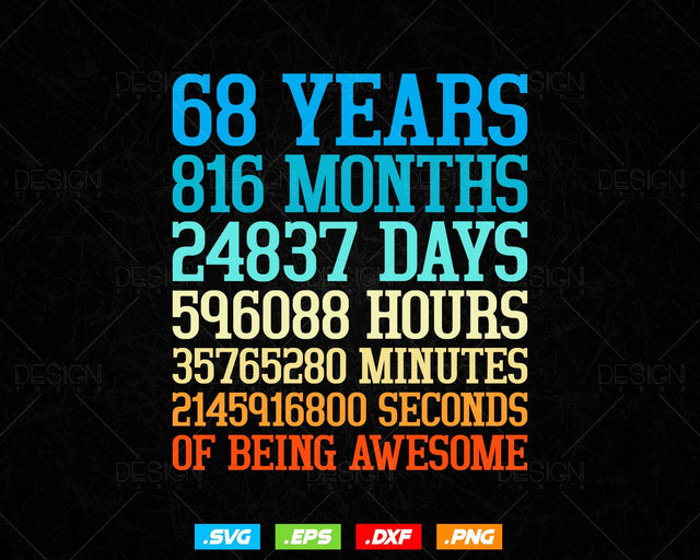68 Years Of Being Awesome Birthday Svg Png, Retro Vintage Style Happy Birthday Gifts T Shirt Design, Birthday gift svg files for cricut Svg SVG DesignDestine 