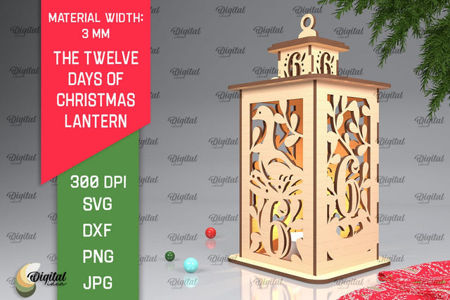 6st Day of Christmas Lantern Laser Cut. Merry Christmas SVG SVG Evgenyia Guschina 