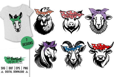 7 Farm animals with bandana, SVG file SVG Boertiek 