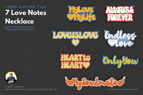 7 Love Notes Necklace Laser Cut Design | Romantic Jewelry File | Tofigh4lang SVG tofigh4lang 