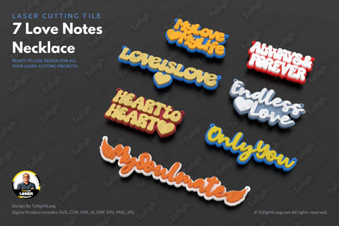 7 Love Notes Necklace Laser Cut Design | Romantic Jewelry File | Tofigh4lang SVG tofigh4lang 