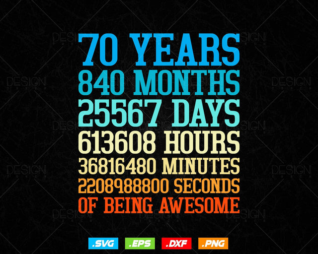 70 Years Of Being Awesome Birthday Svg Png, Retro Vintage Style Happy Birthday Gifts T Shirt Design, Birthday gift svg files for cricut Svg SVG DesignDestine 