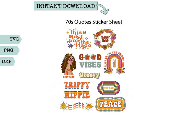 70s Quotes Sticker Sheet Trippy Hippy SVG Sharia Morton Designs 