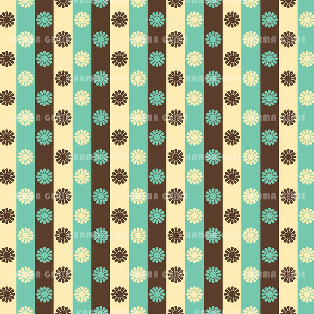 70s Style Daisy Flowers Retro Mid Century Striped Pattern Digital Paper Digital Pattern Karma Genie Graphics 