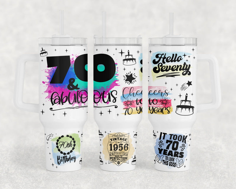 70th Birthday 40oz Tumbler Wrap, 70th Anniversary 40oz Quencher Tumbler Sublimation Design, 70 And Fabulous Tumbler PNG File Sublimation HappyDesignStudio 