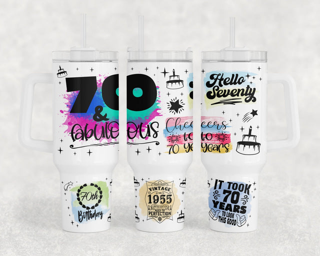 70th Birthday 40oz Tumbler Wrap, 70th Anniversary 40oz Quencher Tumbler Sublimation Design, 70 And Fabulous Tumbler PNG File Sublimation HappyDesignStudio 