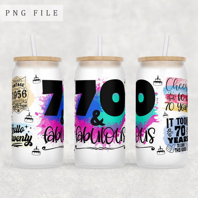 70th Birthday Libbey Glass Can Wrap, 16 Oz Glass Can Sublimation Design, 70th Anniversary Glass Can PNG File, 70 And Fabulous Glass Can Wrap Sublimation HappyDesignStudio 