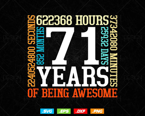 71 Years Of Being Awesome Birthday Svg Png, Retro Vintage Style Happy Birthday Gifts T Shirt Design, Birthday gift svg files for cricut Svg SVG DesignDestine 