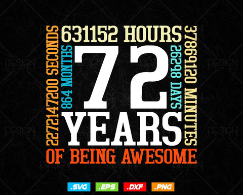 72 Years Of Being Awesome Birthday Svg Png, Retro Vintage Style Happy Birthday Gifts T Shirt Design, Birthday gift svg files for cricut Svg SVG DesignDestine 