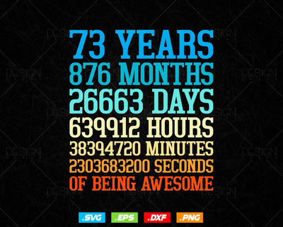 73 Years Of Being Awesome Birthday Svg Png, Retro Vintage Style Happy Birthday Gifts T Shirt Design, Birthday gift svg files for cricut Svg SVG DesignDestine 