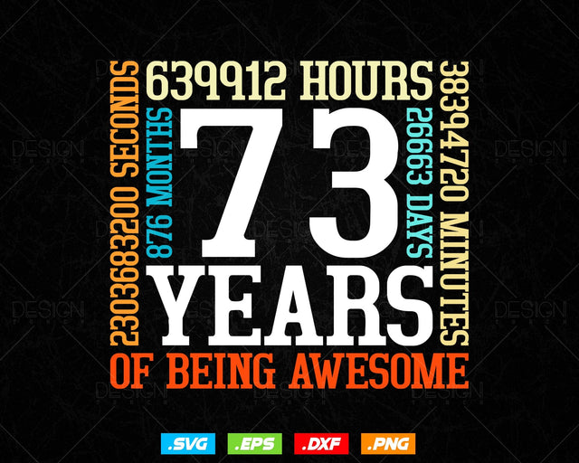 73 Years Of Being Awesome Birthday Svg Png, Retro Vintage Style Happy Birthday Gifts T Shirt Design, Birthday gift svg files for cricut Svg SVG DesignDestine 