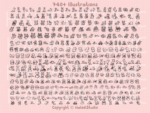 740+ Kawaii Cute Dogs SVG Design Set SVG HalieKStudio 