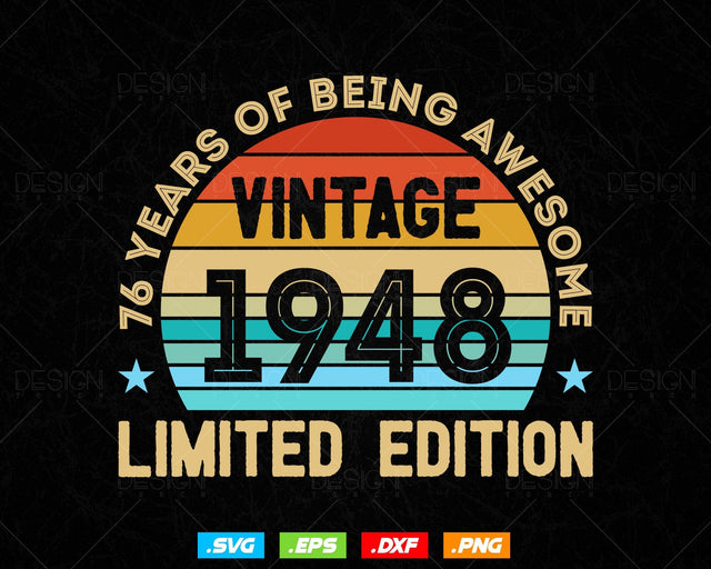 76 Years Of Being Awesome Vintage Limited Edition Birthday Vector T shirt Design Png Svg Files, Birthday gift svg files for cricut SVG DesignDestine 