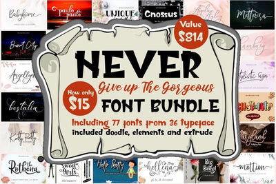 77 Fonts in Never Give Up Gorgeous Fonts Bundle Font Haksen 