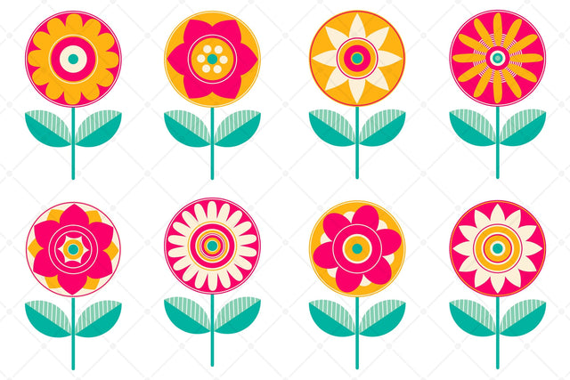 8 Cute Colorful Flowers Illustrations Sublimation Karma Genie Graphics 