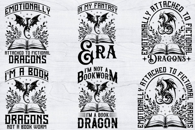 8 Fantasy Book T-Shirt Design Bundle, Dragons Bookish SVG, Book Lover Dragon Svg SVG Creativeart88 