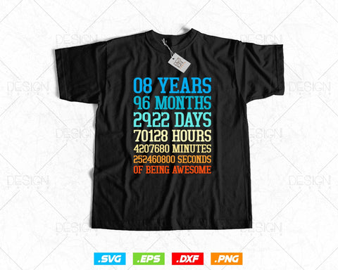 8 Years Of Being Awesome Birthday Svg Png, Retro Vintage Style Happy Birthday Gifts T Shirt Design, Kids Birthday Gift, Birthday Crew Svg SVG DesignDestine 