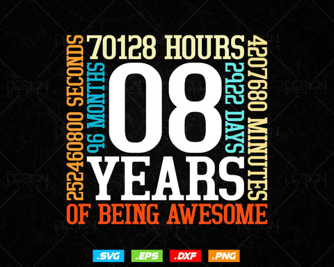 8 Years Of Being Awesome Birthday Svg Png, Retro Vintage Style Happy Birthday Gifts T Shirt Design, Kids Birthday Gift, Birthday Crew Svg SVG DesignDestine 