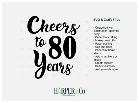 80 Year SVG PNG Cut EPS File SVG HarperNCo 