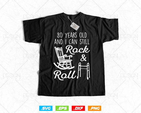 80 Years Old Rock & Roll Birthday Svg Png, 80th Birthday Clipart T shirt Design Gifts, Svg Files for Cricut, Eighty Birthday Party Squad Svg SVG DesignDestine 
