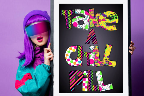 80s Doodle Alphabet, 80s Retro Alpha Set With Clipart PNG Sublimation Crafty Mama Studios 