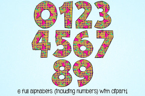 80s Doodle Alphabet, 80s Retro Alpha Set With Clipart PNG Sublimation Crafty Mama Studios 