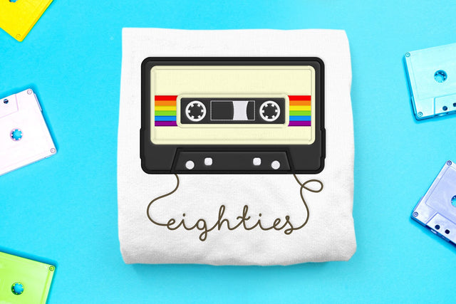 80s Rainbow Cassette Tape Applique Embroidery Embroidery/Applique DESIGNS Designed by Geeks 